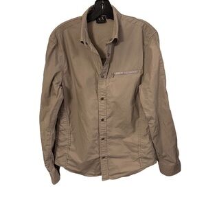Armani Exchange Snap Down Shirt Sz S Taupe Roll Tab Sleeve Zip Close Pocket